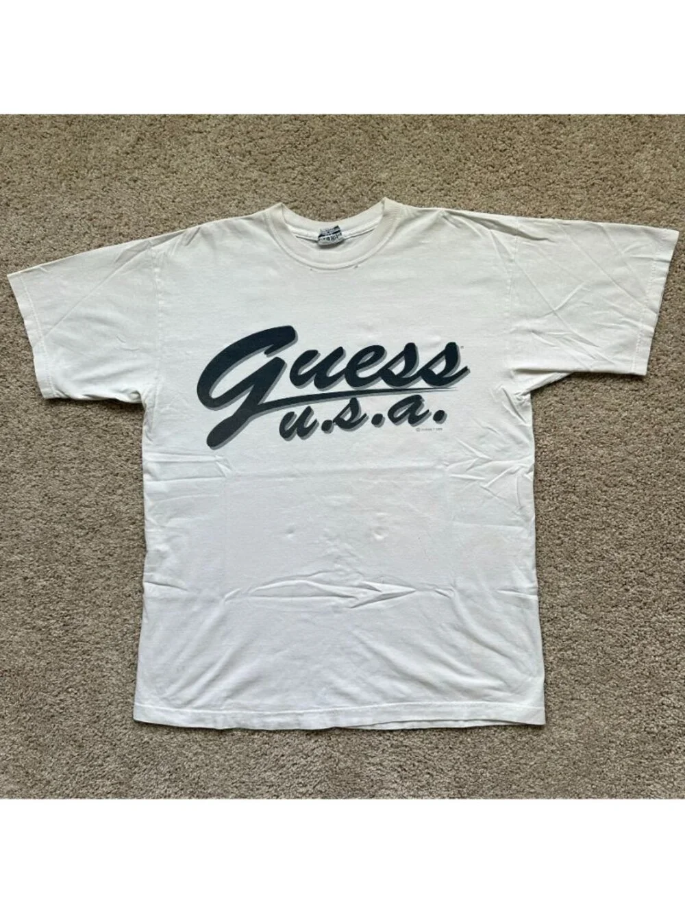 Vintage 90s Guess USA Script T-Shirt White M Spell Out Hip Hop Streetwear Skater - Picture 4 of 7